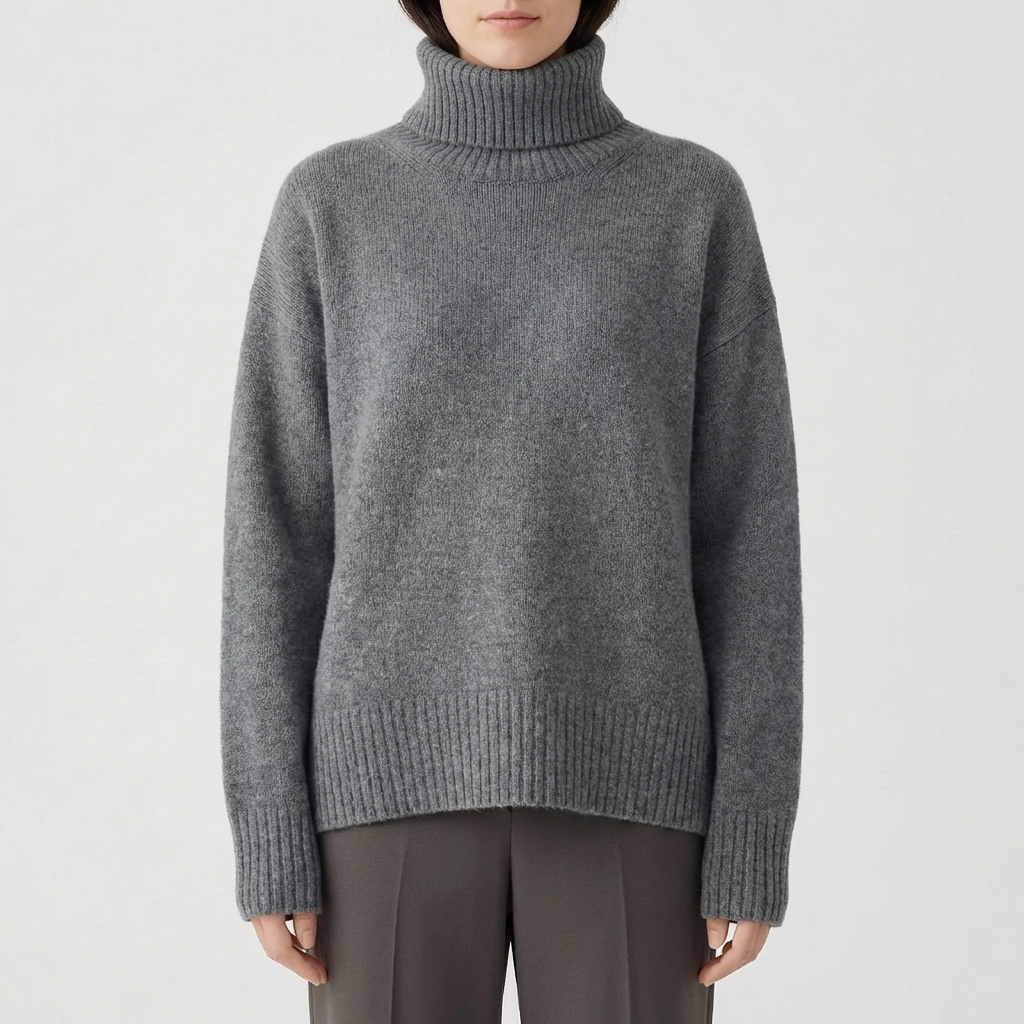 Women’s Turtleneck Sweater with Long Sleeves and Ribbed Texture