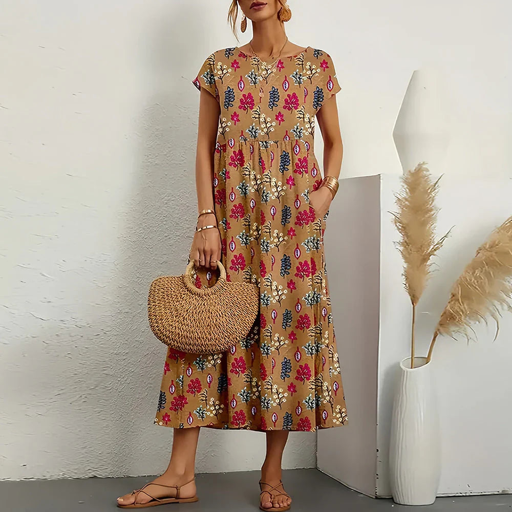Women’s Cotton Linen Blend Casual Midi Dress