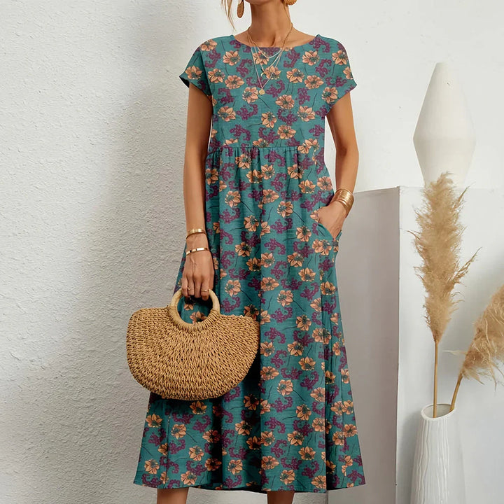 Women’s Cotton Linen Blend Casual Midi Dress