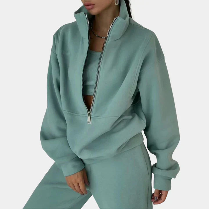 Comfortable Tracksuit Pullover with Zipper for Women