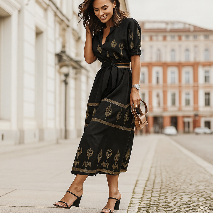 Belted Linen Blend Casual Dress