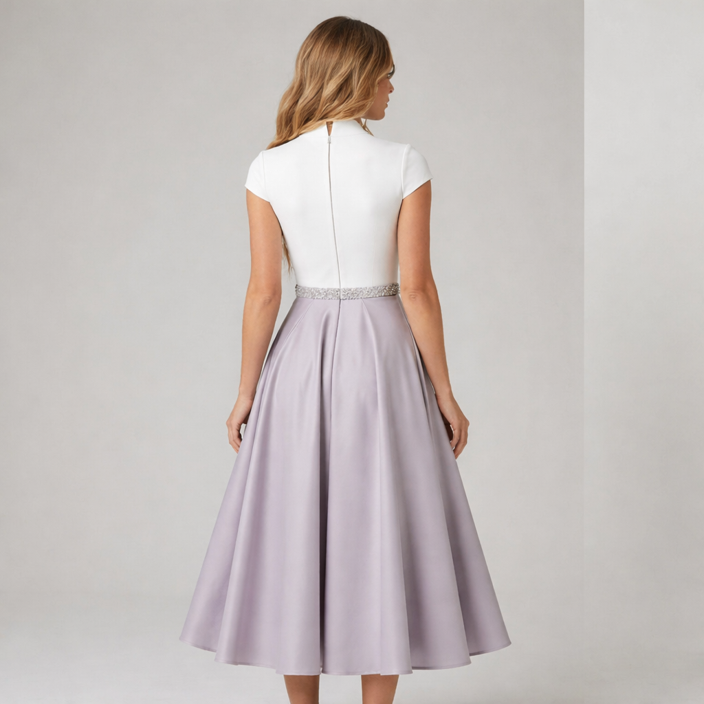 White Colorblock V-Neck Flared Summer Dress