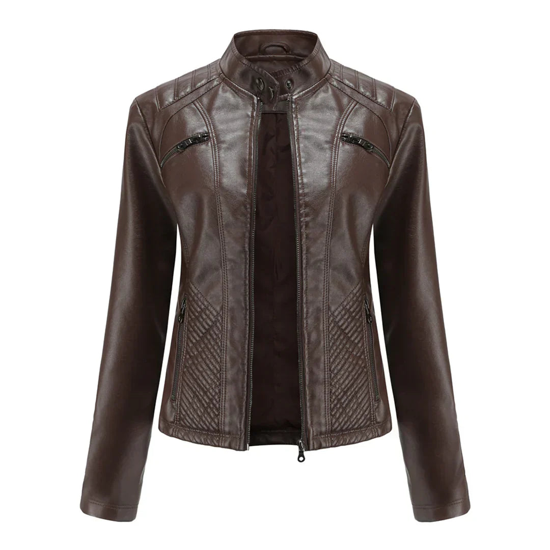 Stylish Faux Leather Women's Jacket with Classic Biker Design