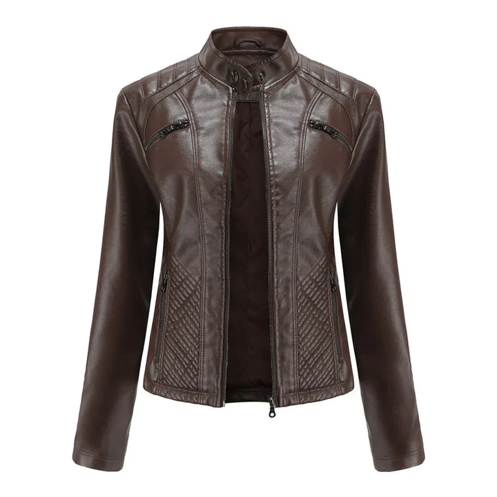 Stylish Faux Leather Women's Jacket with Classic Biker Design