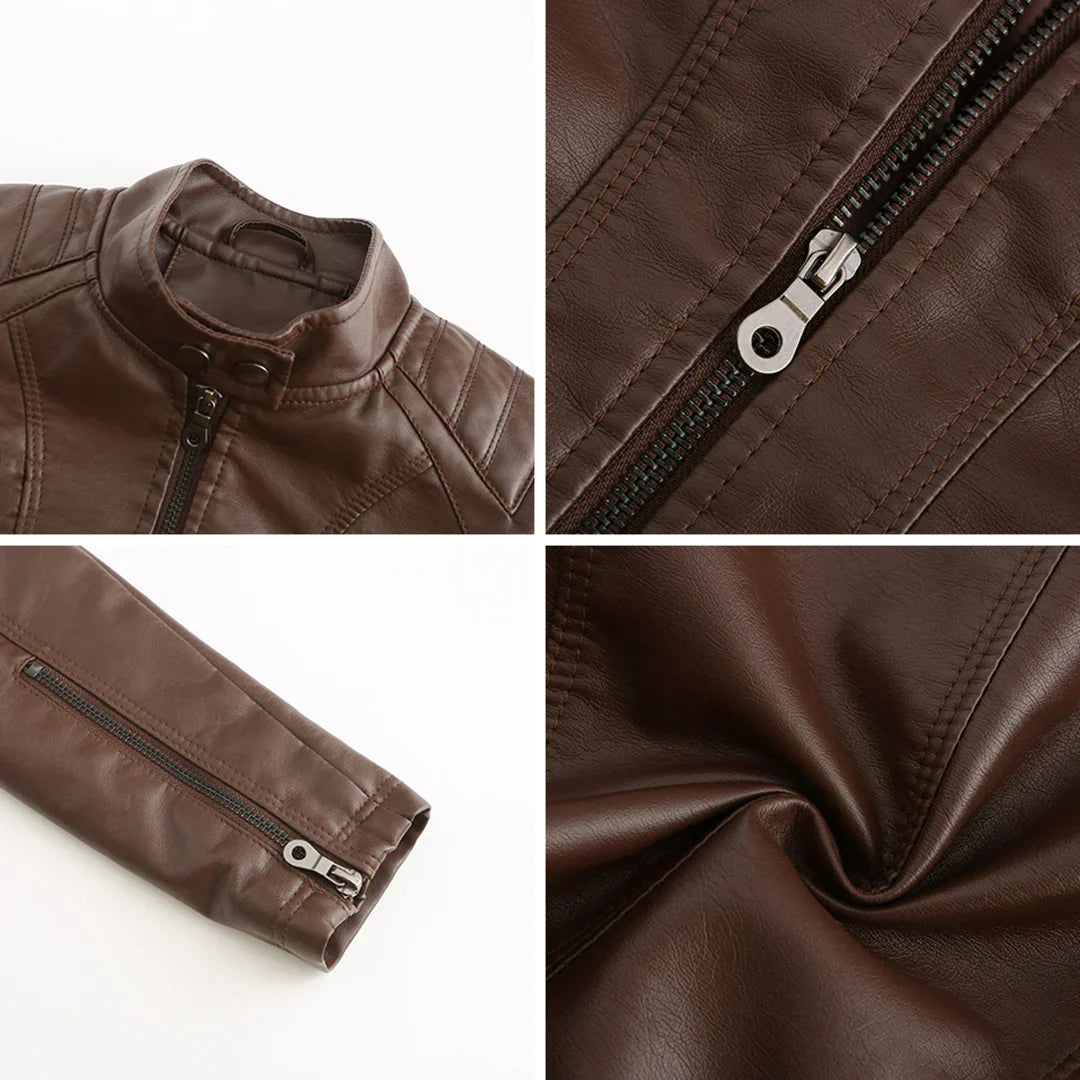 Stylish Faux Leather Women's Jacket with Classic Biker Design