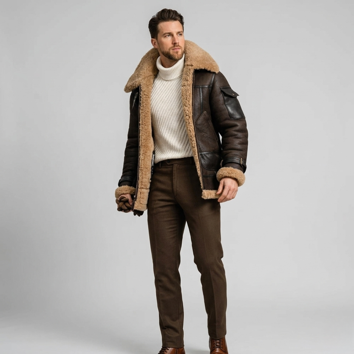 Leather Winter Jacket Bold Pilot Style with Warmth and Comfort