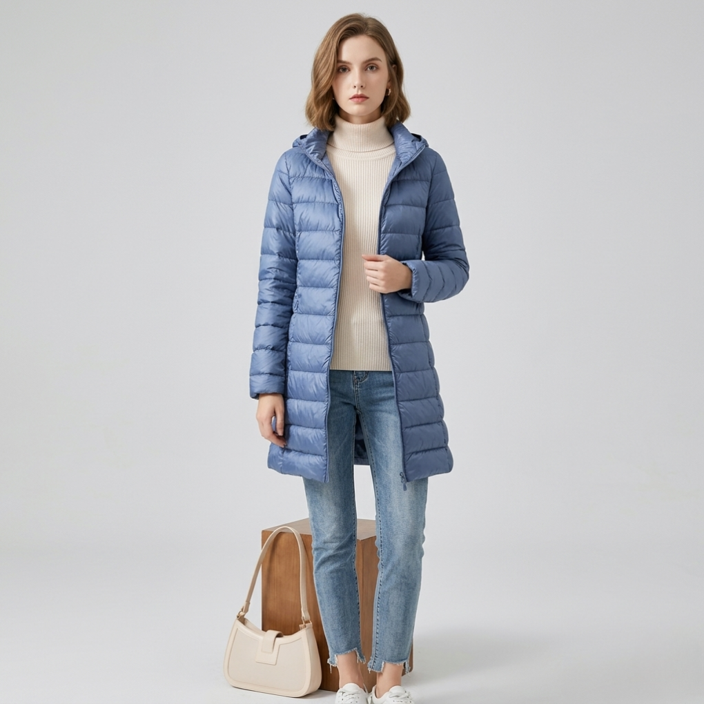 Long Down Jacket with Detachable Hood for Women Stay Warm and Stylish All Season Long