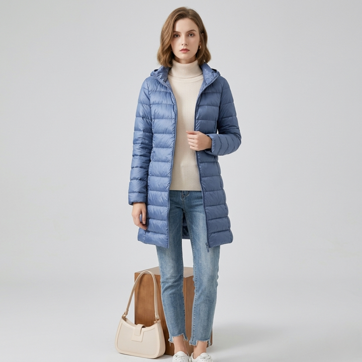 Long Down Jacket with Detachable Hood for Women Stay Warm and Stylish All Season Long