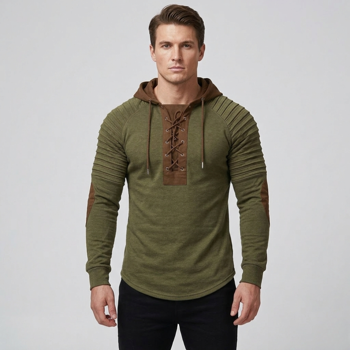 Men’s Sweatshirt with Lace-Up Neckline and Comfortable Hood