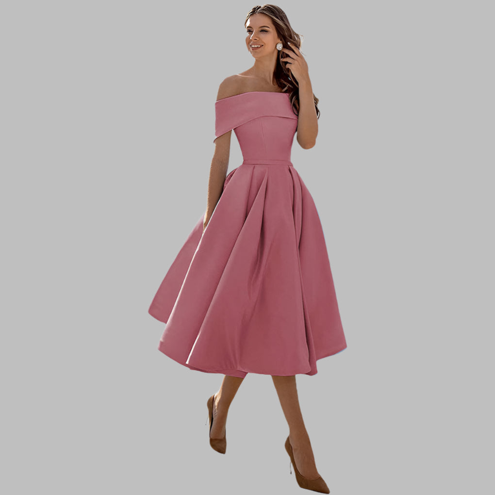Off the Shoulder Satin Vintage Prom Dress