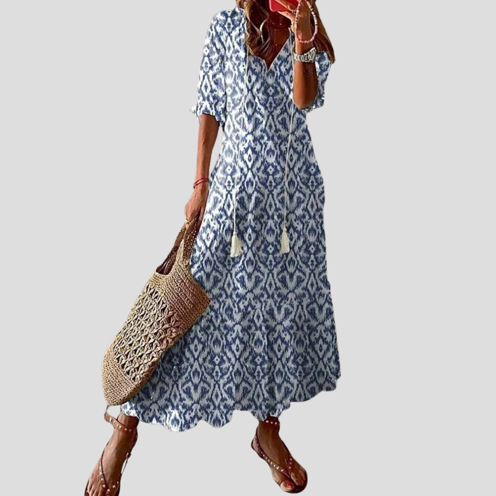Boho Chic Floral V-Neck Maxi Dress – Perfect for Warm Days