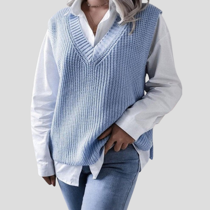 Women’s Blue V-Neck Sleeveless Sweater