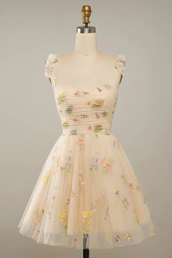 Embroidered Tulle Ball Gown