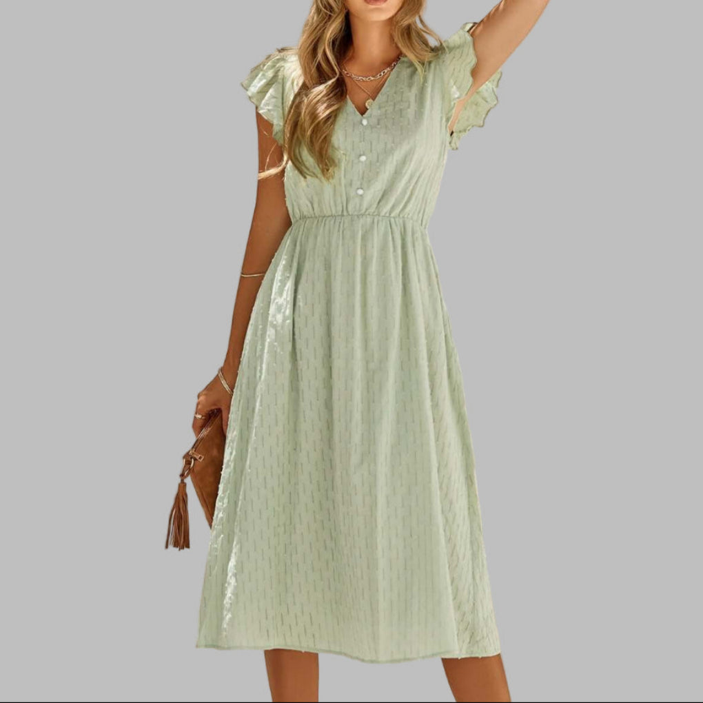 Women's Flowy V-Neck Ruffled Midi Dress