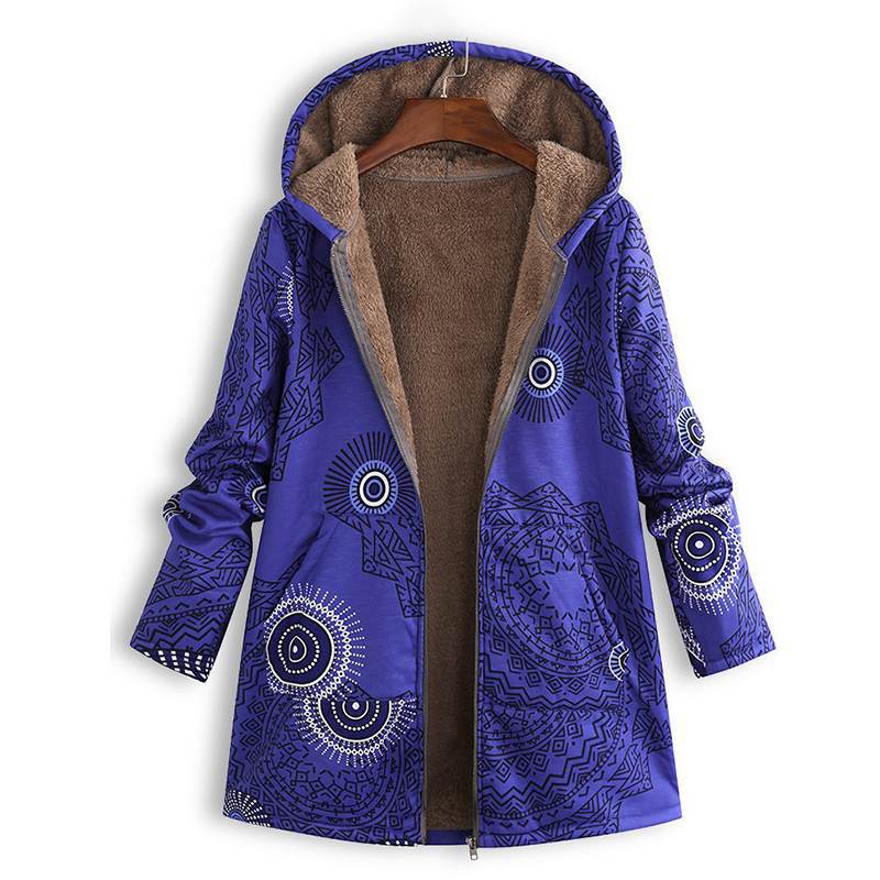 Long Women's Spring Jacket with Hood and Front Pockets