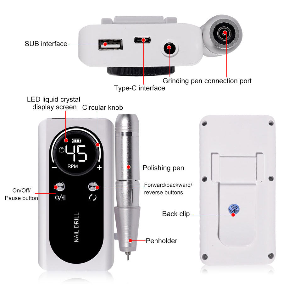 45,000RPM Rechargeable Electric Nail Drill