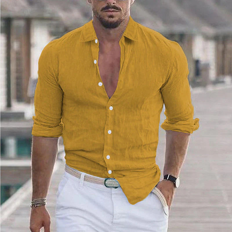 Linen Men's Shirt with Turn-Down Collar
