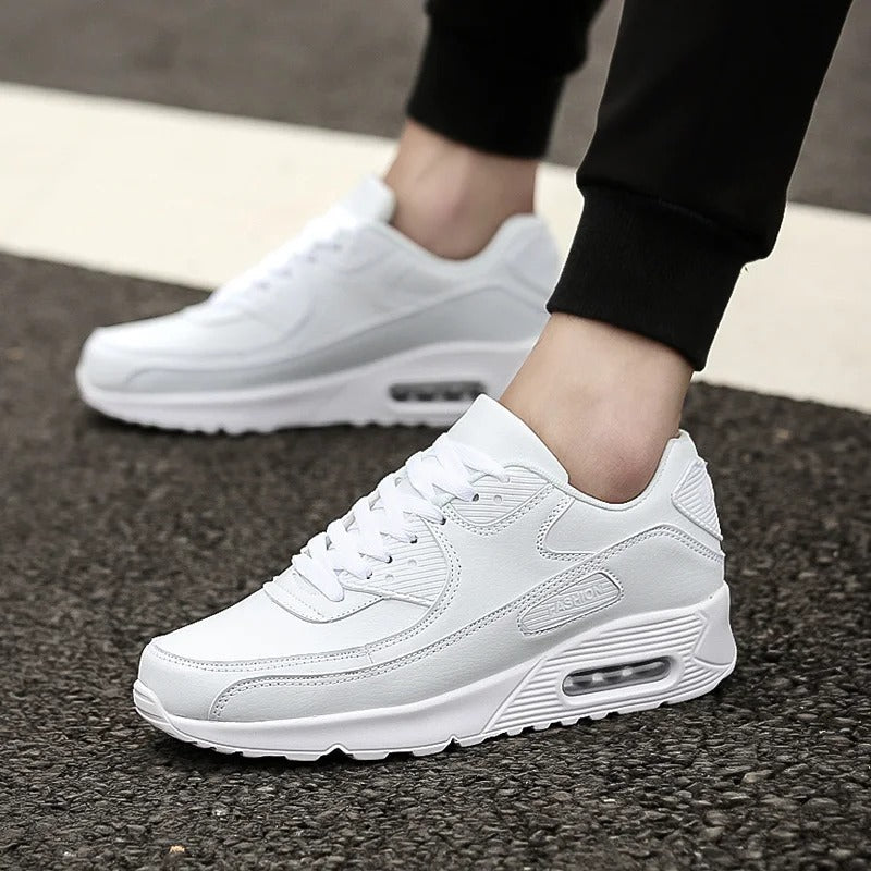 White Leather High Sole Men's Sneakers | Sleek Urban Style