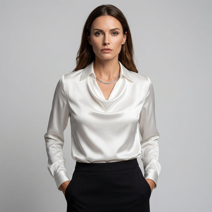 Women’s Satin Blouse with Draped Collar