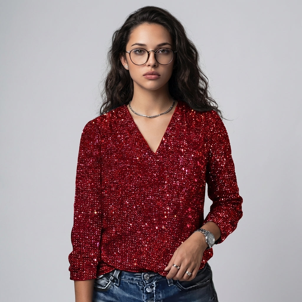 Women’s V-Neck Sequin Sweater
