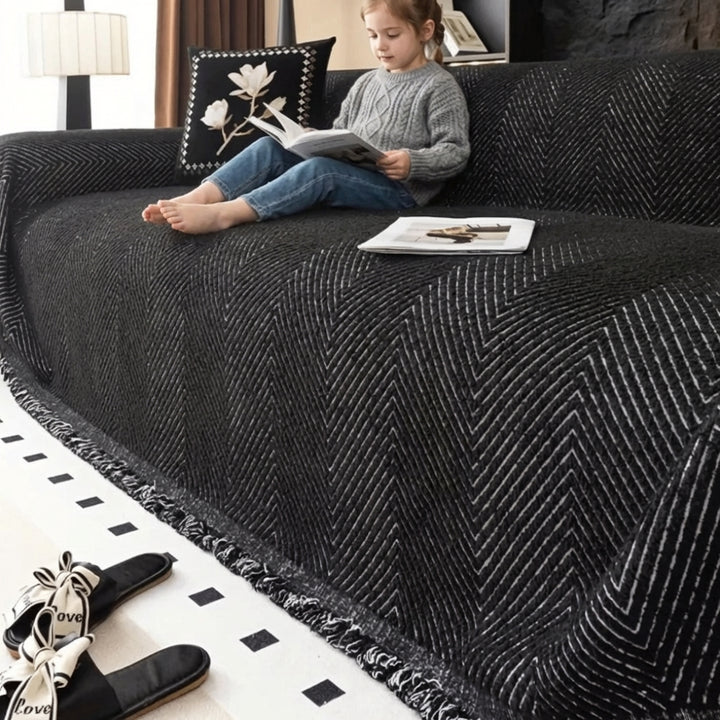 Reversible Herringbone Couch Cover