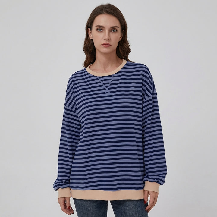 Oversized Striped Long Sleeve T-Shirt for Women
