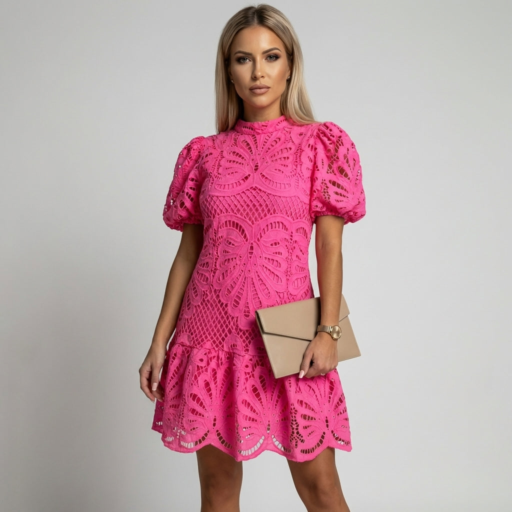 Elegant Mini Party Dress with Ruffles and Cut-Out Detail