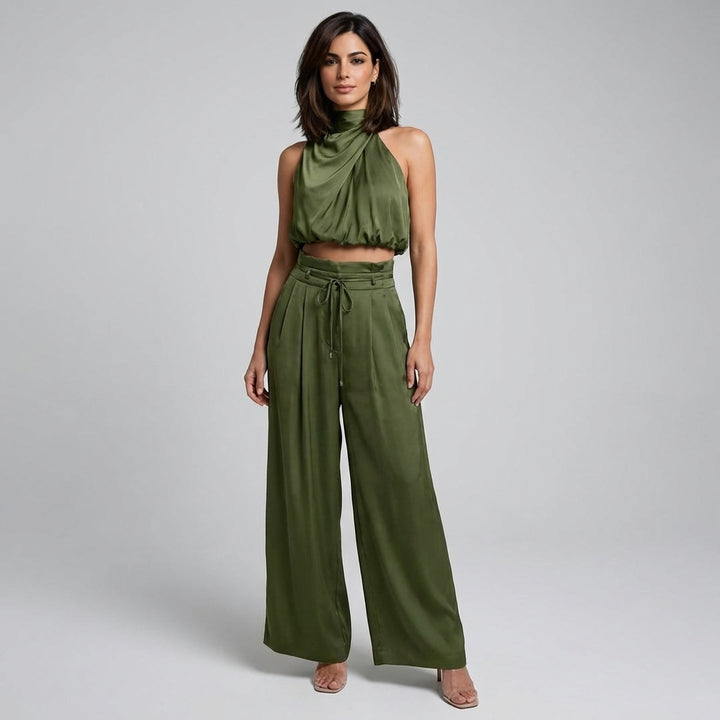 2-Piece Summer Set with Crop Top and Wide-Leg Pants