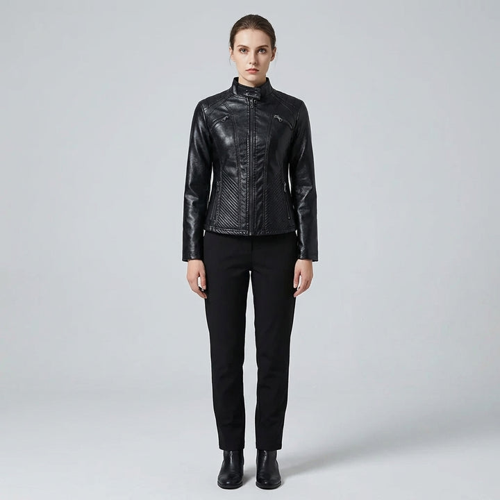 Stylish Faux Leather Women's Jacket with Classic Biker Design