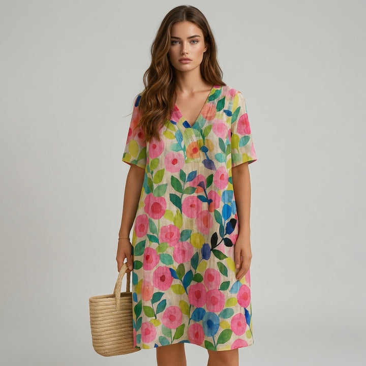 Spring-Like Colorful Floral Comfy Dress