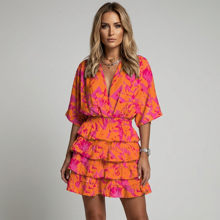 V-Neck Mini Dress with Geometric Print