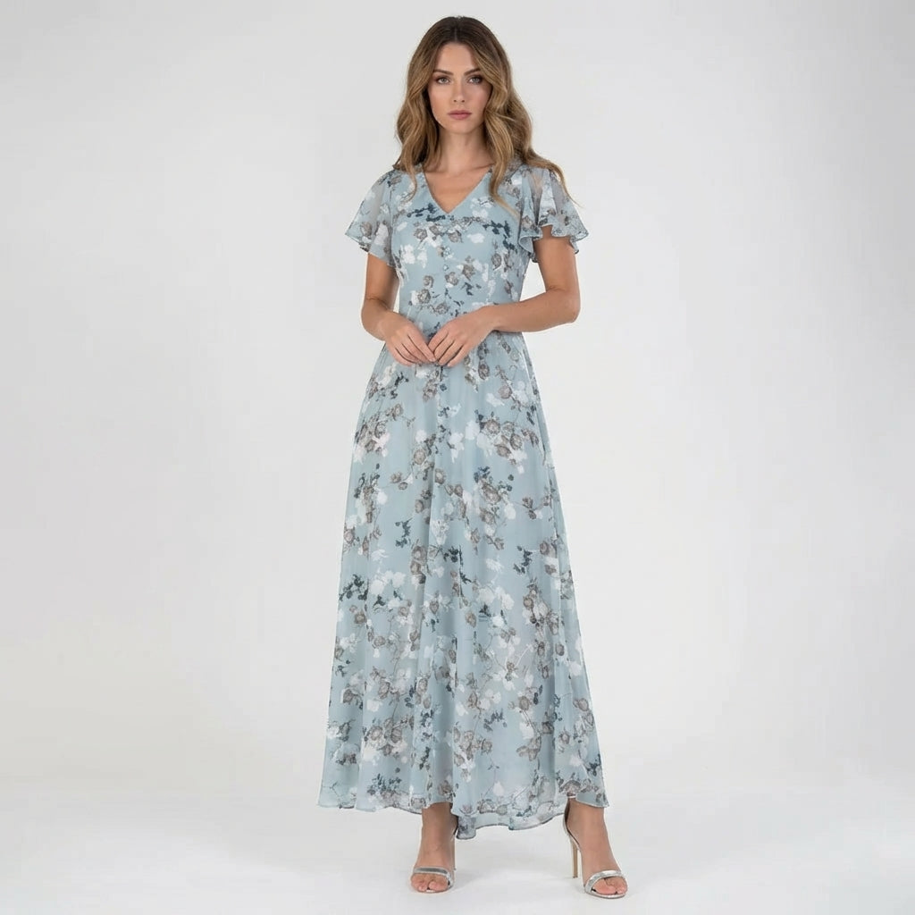 Vintage Floral Print Maxi Dress for Women