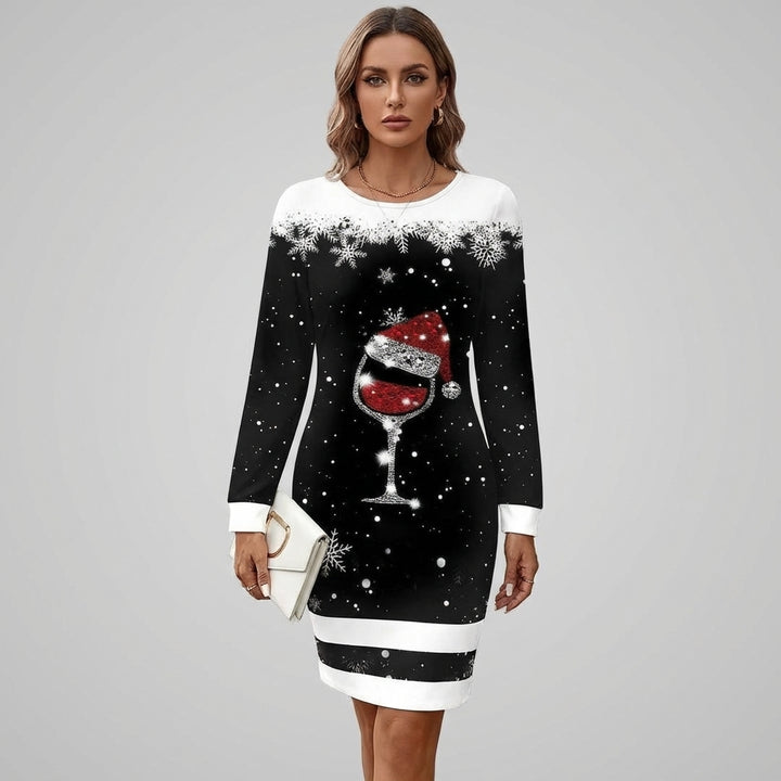 Christmas Round-Neck Printed Sweatshirt Dress – Festive Casual Flair