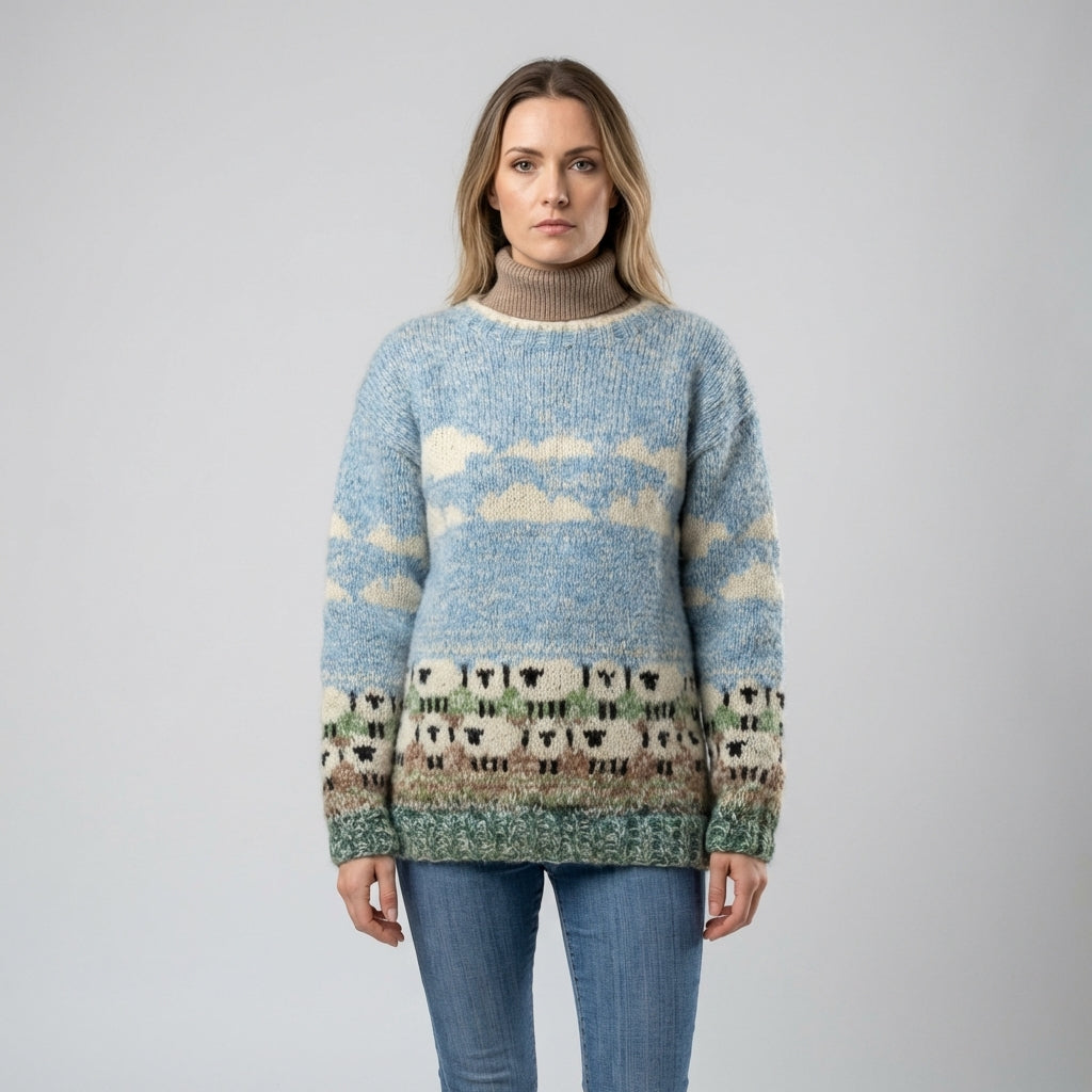 Women’s Sheep Knit Pullover Sweater – Charming Winter-Playfulness
