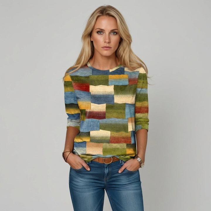 Multicolor Block Crew-Neck Tee – Loose Fit for Everyday Statement