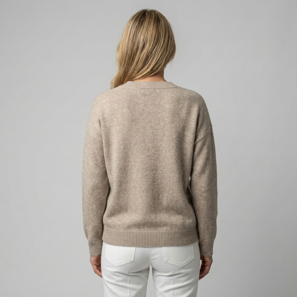 Apricot V-Neck Long-Sleeve Sweater – Casual Solid Style for Everyday Wear