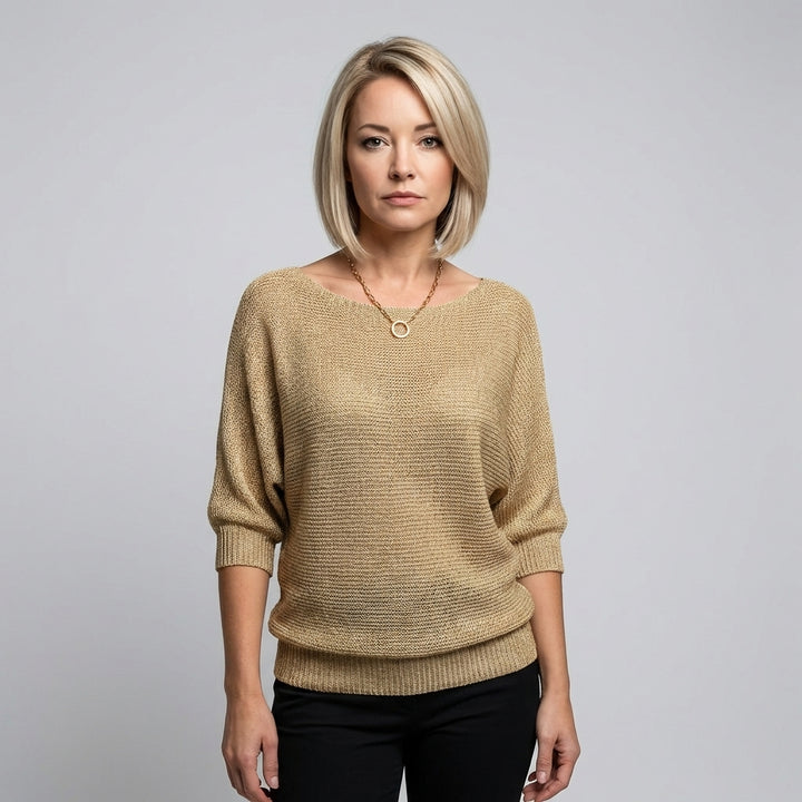 Khaki Crew-Neck Half-Sleeve Knitted Sweater – Relaxed Everyday Style