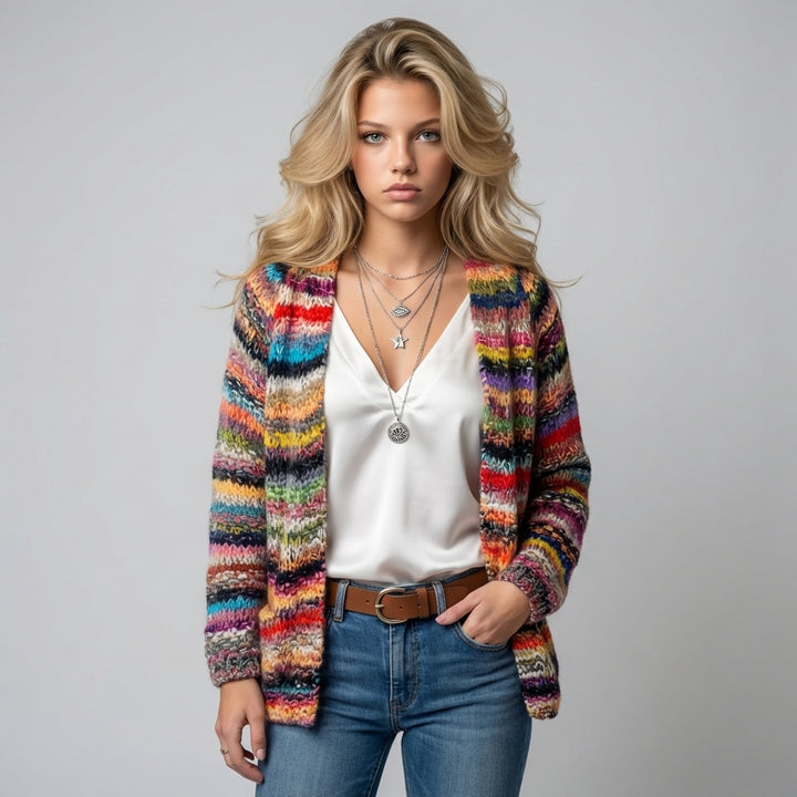 Women’s Stripe-Print Long-Sleeve Cardigan