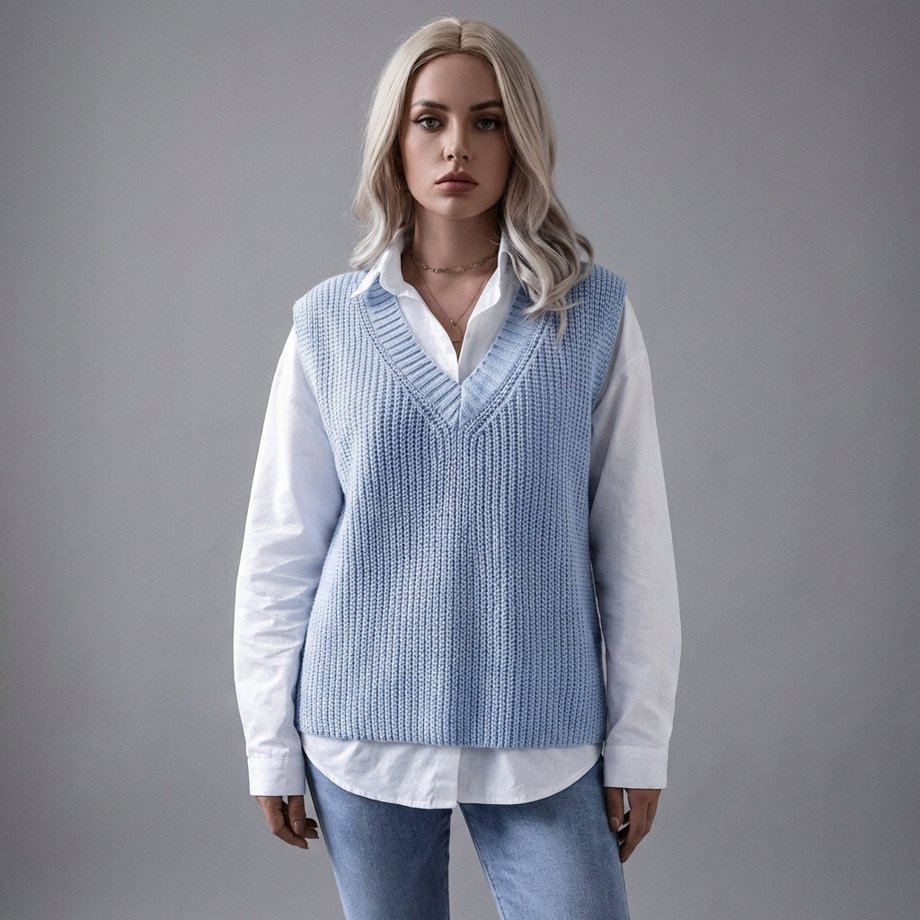 Women’s Blue V-Neck Sleeveless Sweater