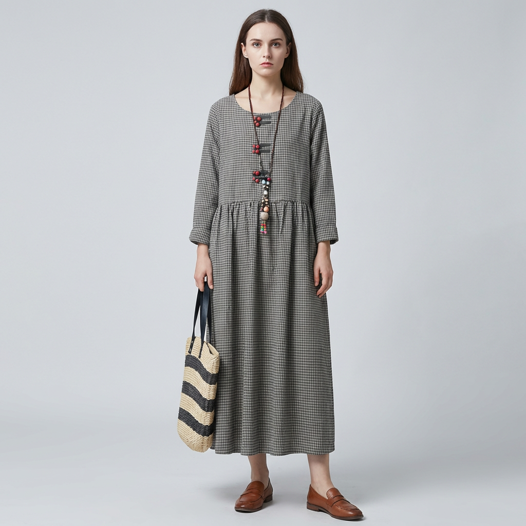 Women’s Long Sleeve High Waist Swing Maxi Dress
