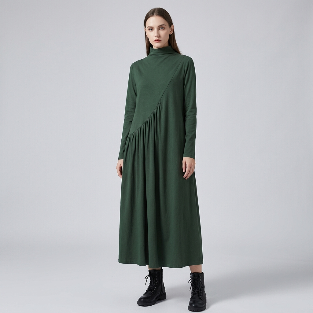 Women’s Green V-Neck Half-Sleeve Dress