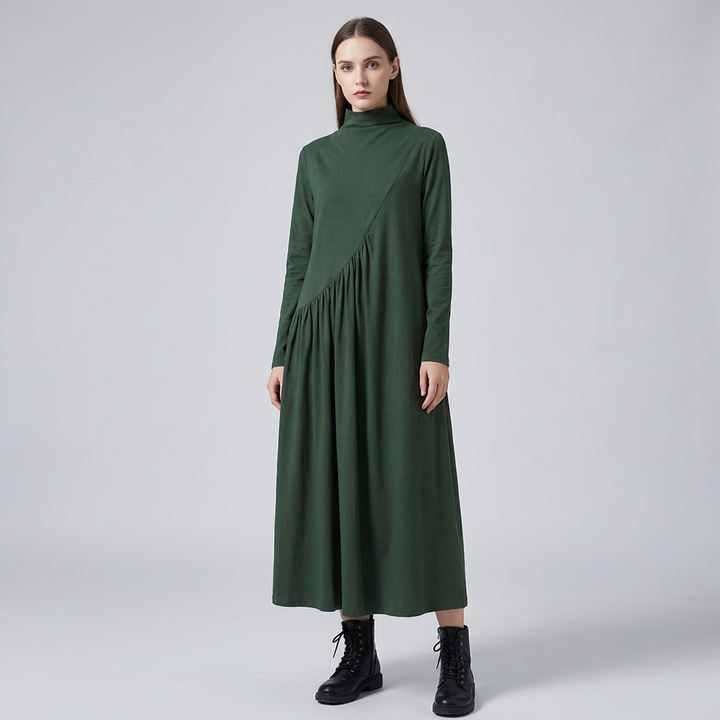 Women’s Green V-Neck Half-Sleeve Dress