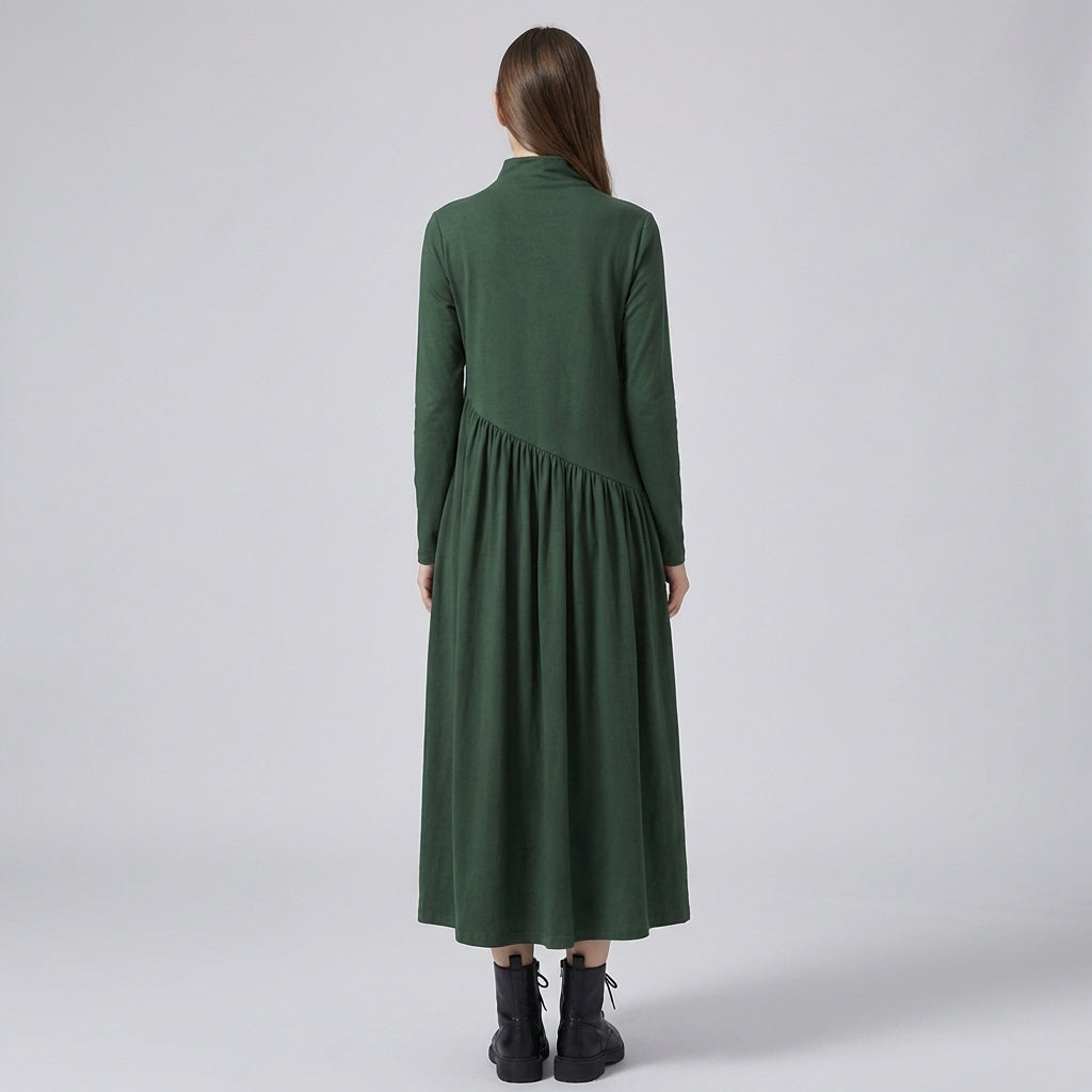 Women’s Green V-Neck Half-Sleeve Dress