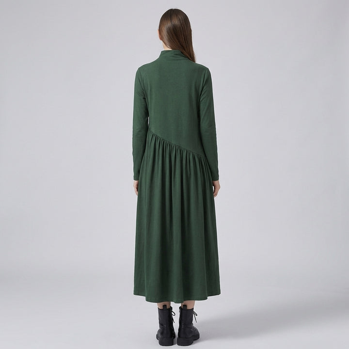 Women’s Green V-Neck Half-Sleeve Dress