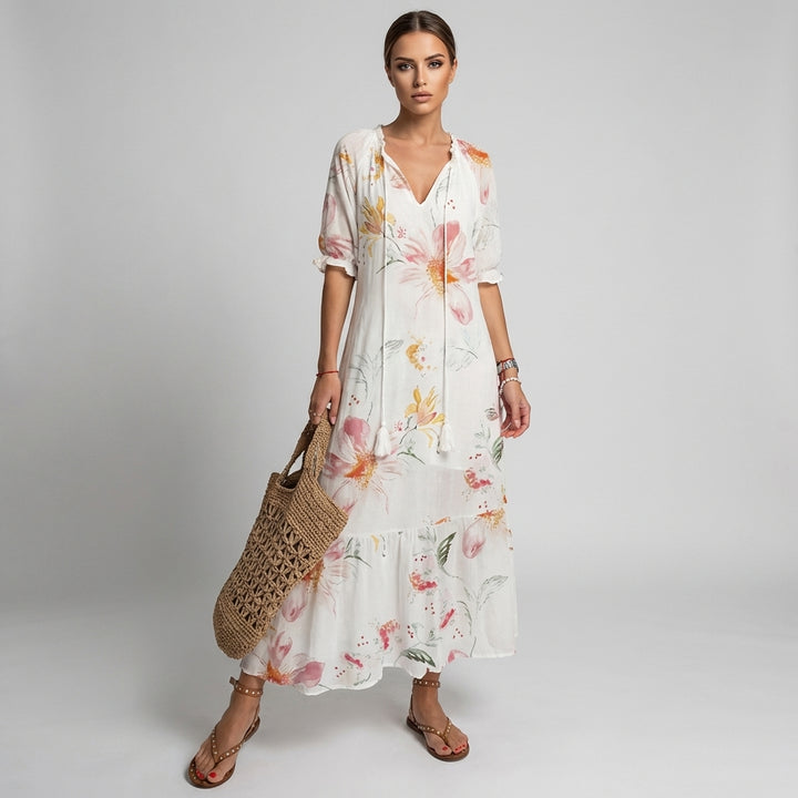 Boho Chic Floral V-Neck Maxi Dress – Perfect for Warm Days