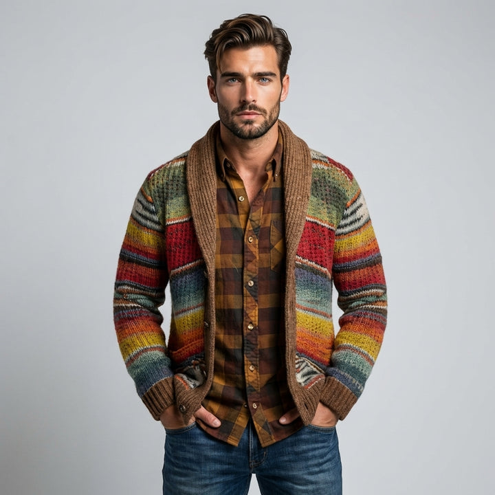 Men’s Striped Cardigan  – Relaxed Knit with Colorful Flair