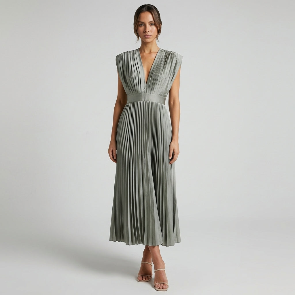 Women’s Modern V-Neck Sleeveless Dress – Chic Day-to-Evening Style