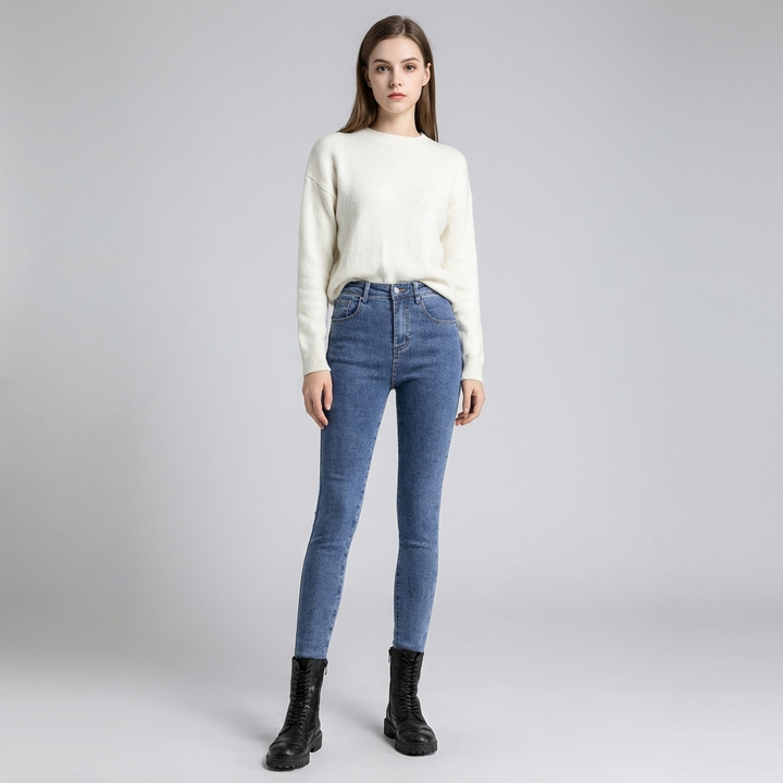 High-Waist Women's Winter Jeans Lined for Cold Days