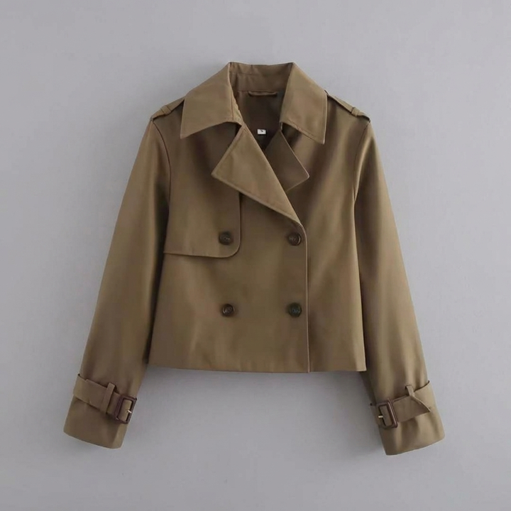 Women’s Cropped Trench Coat with Double Buttons