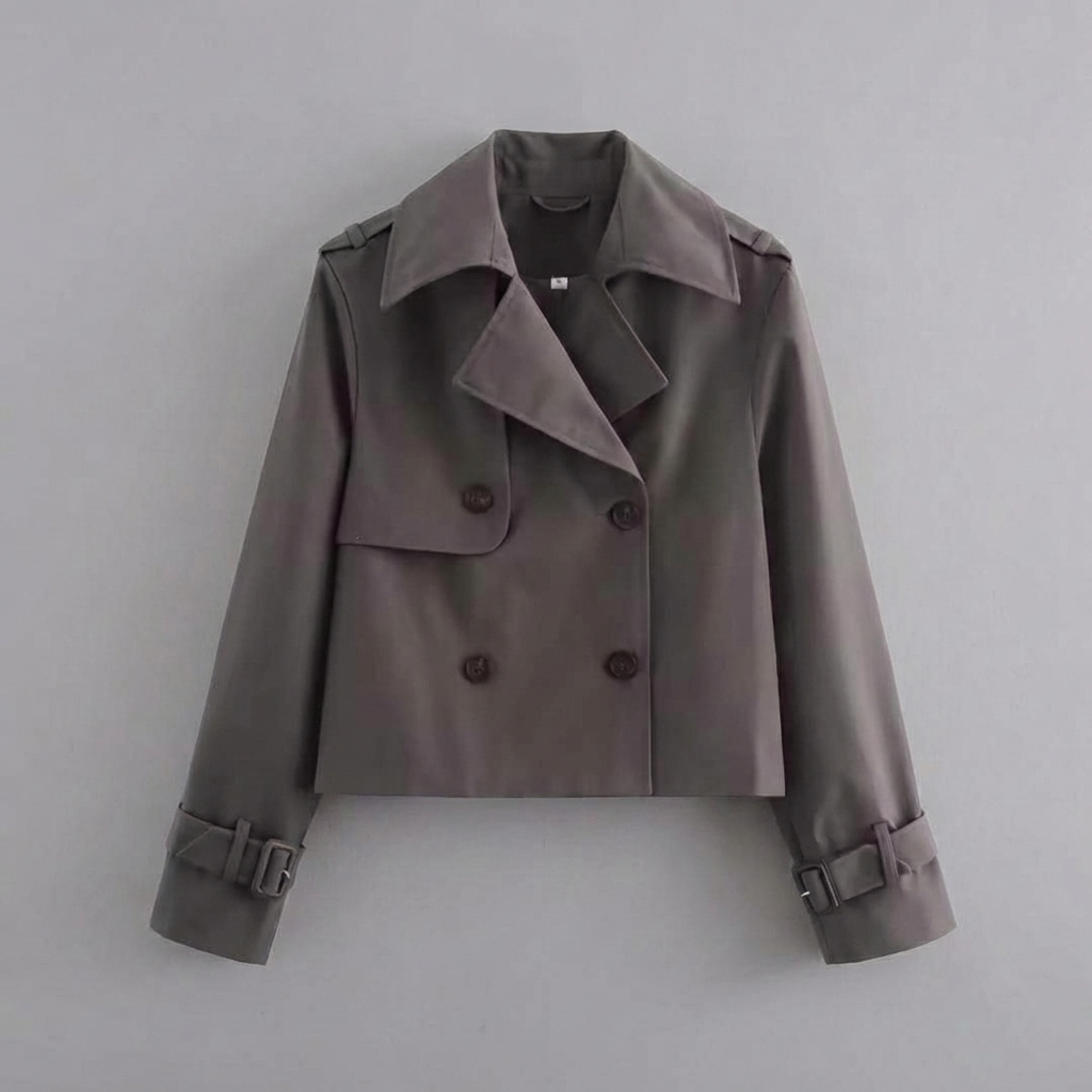 Women’s Cropped Trench Coat with Double Buttons